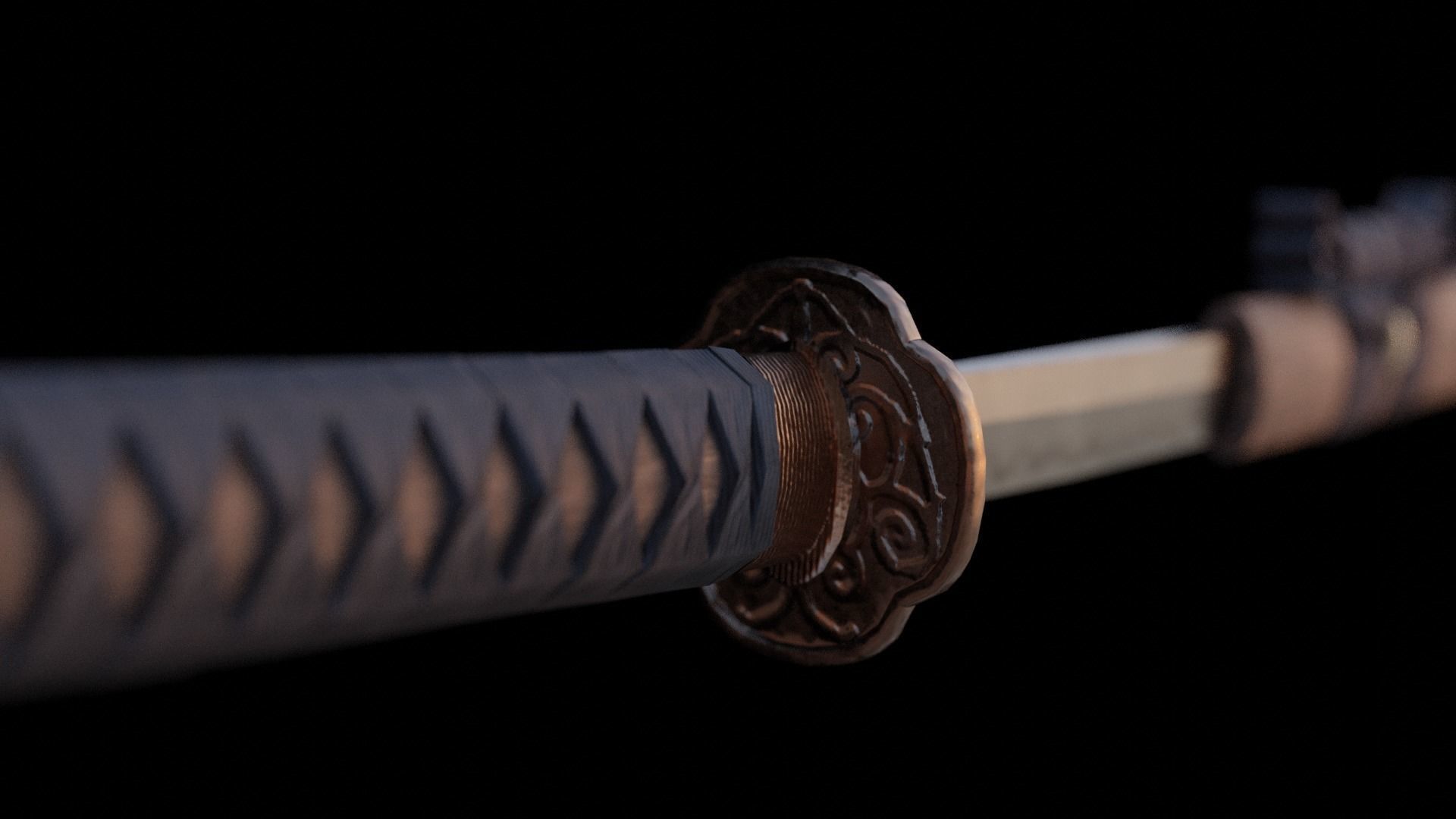 Katana samurai sword Low-poly 3D model_3