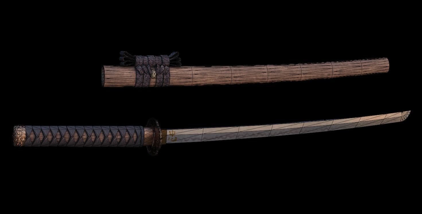 Katana samurai sword Low-poly 3D model_6