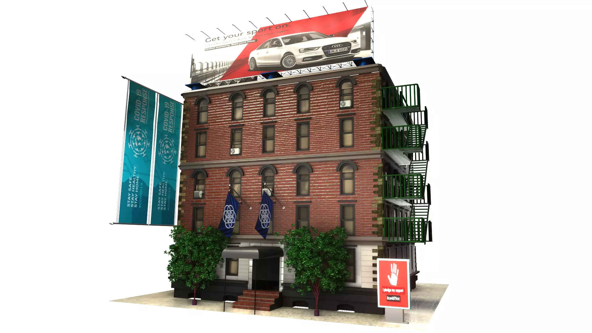 City Street Building 3D Model Free low-poly 3D model