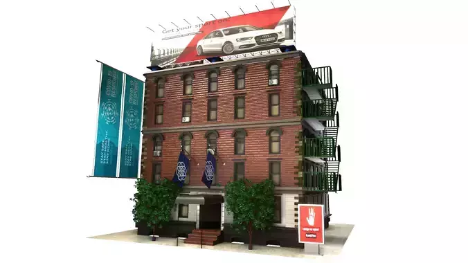 City Street Building 3D Model Free low-poly 3D model