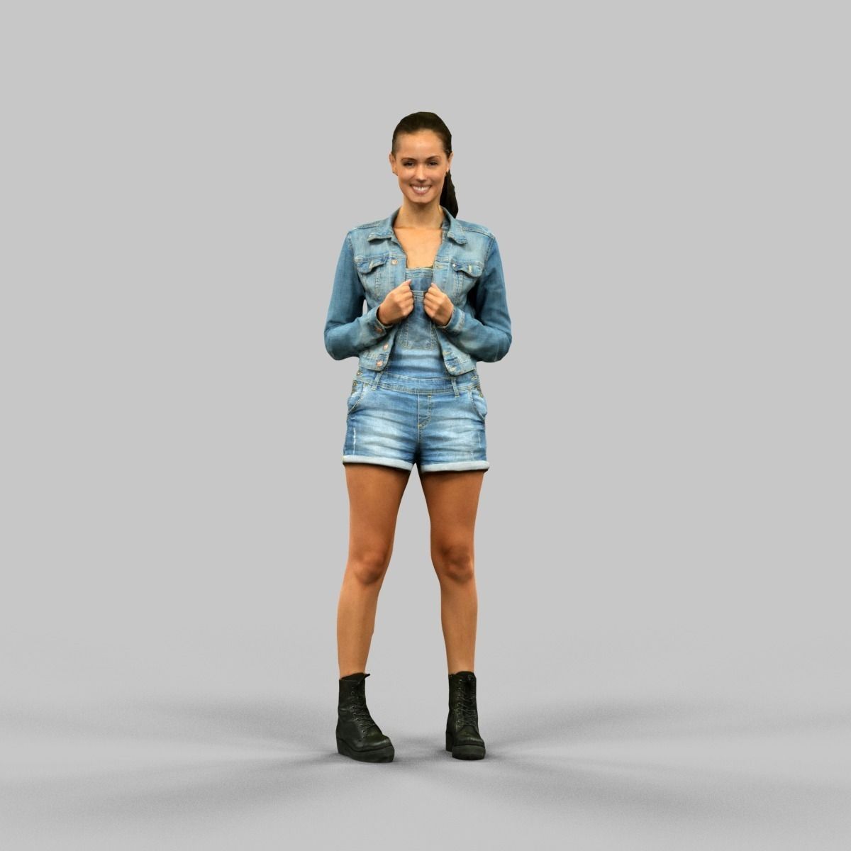 Jeans Salopet Girl Low-poly 3D model_2