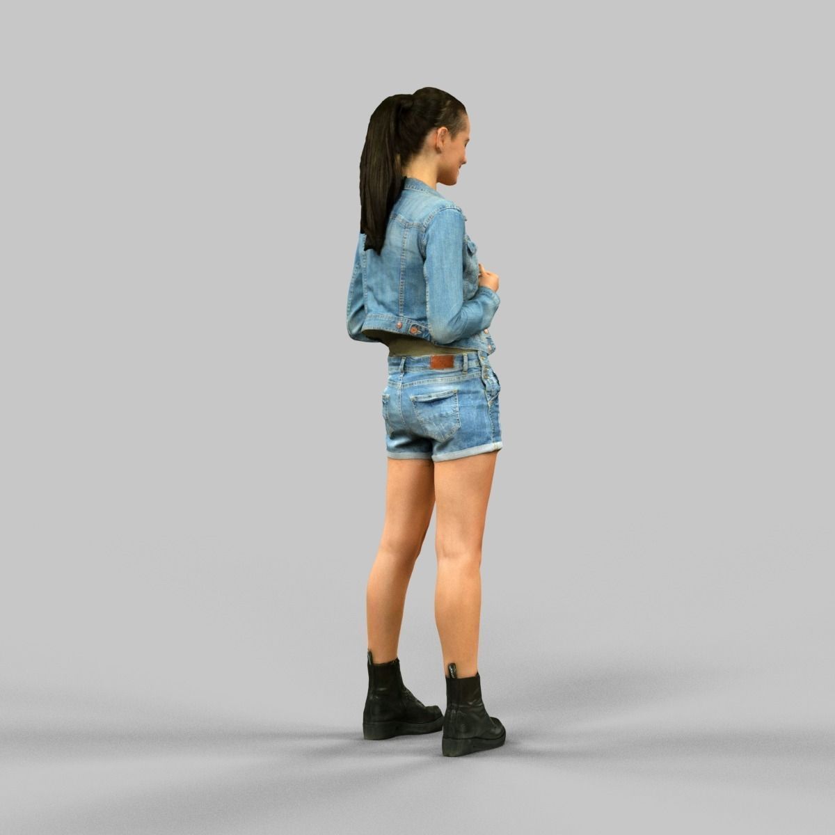 Jeans Salopet Girl Low-poly 3D model_4