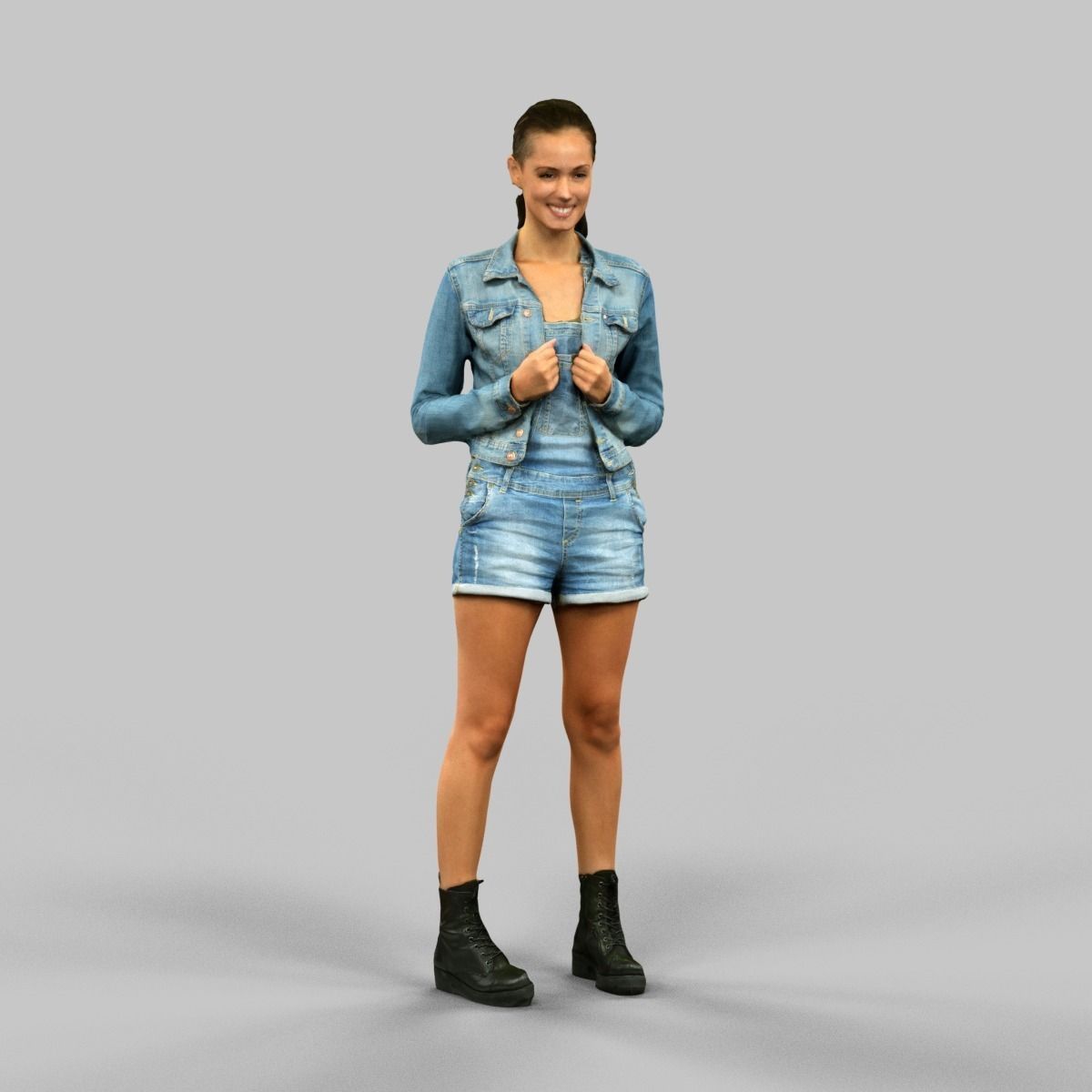 Jeans Salopet Girl Low-poly 3D model_1