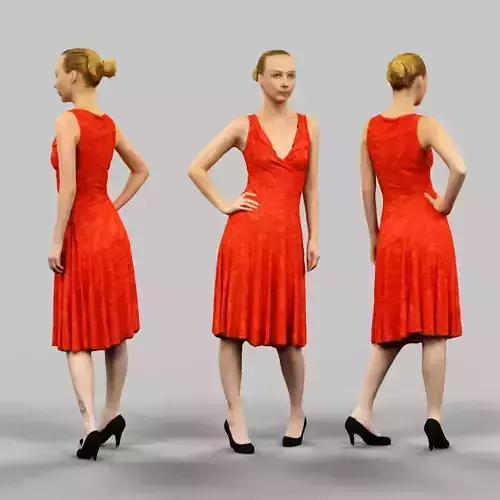 Girl in Red Dress Low-poly 3D model
