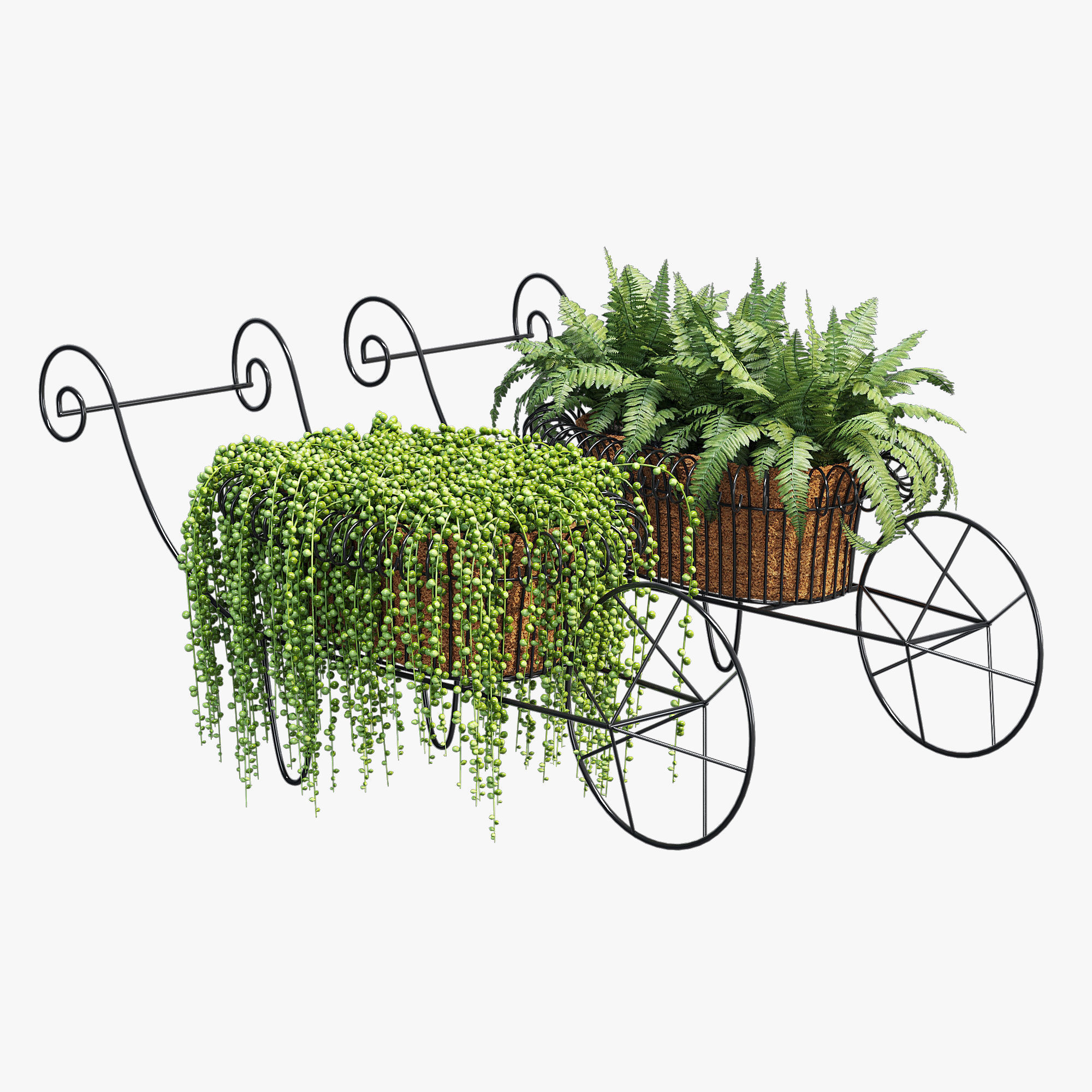 Wheelbarrow two planters 3D model_2