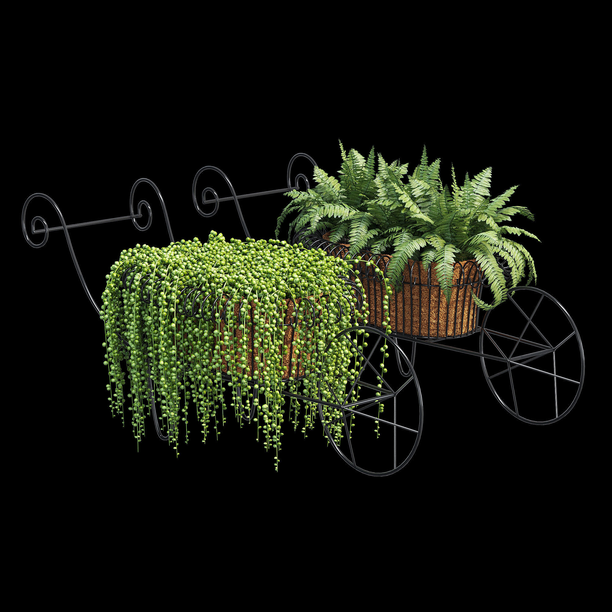 Wheelbarrow two planters 3D model_8