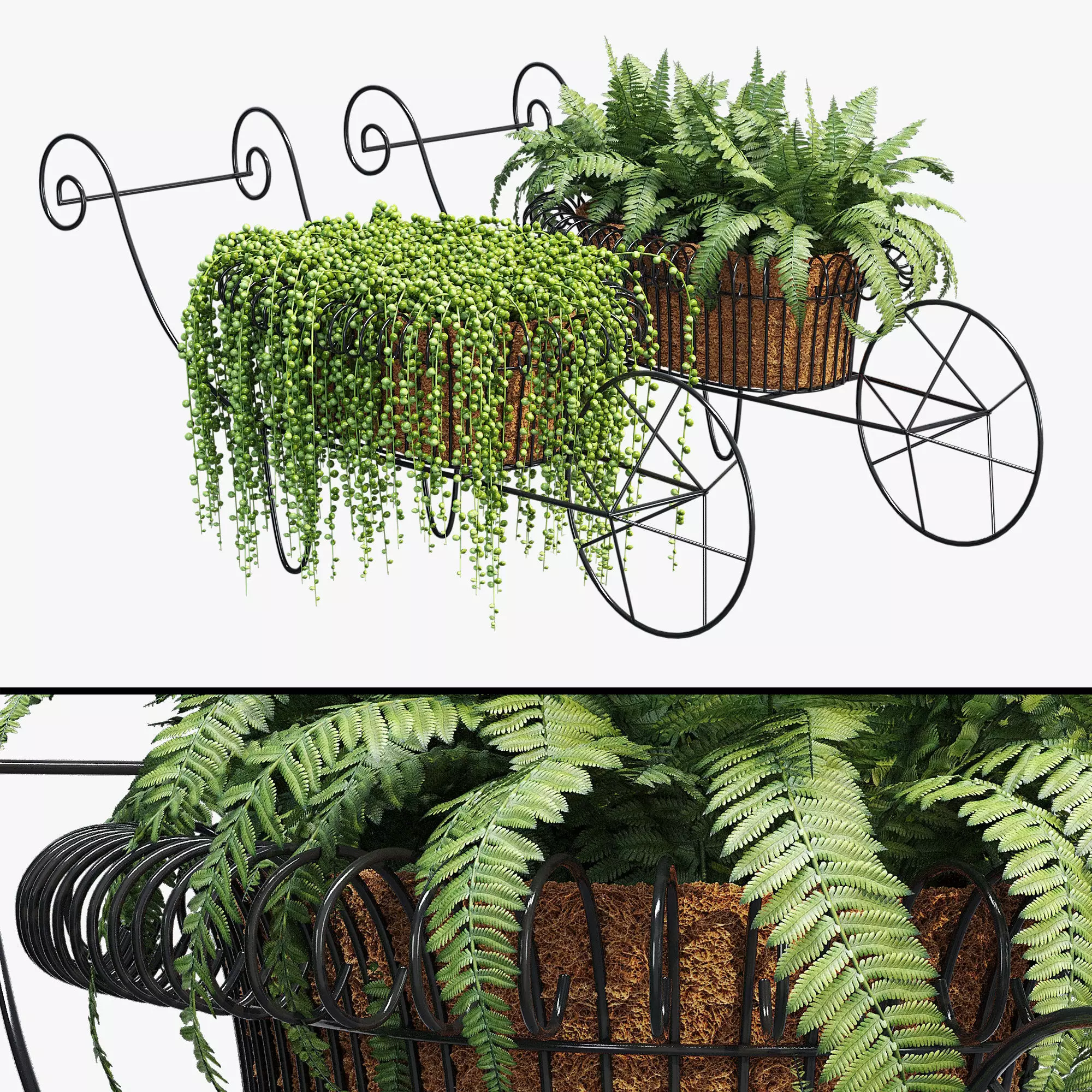 Wheelbarrow two planters 3D model_0