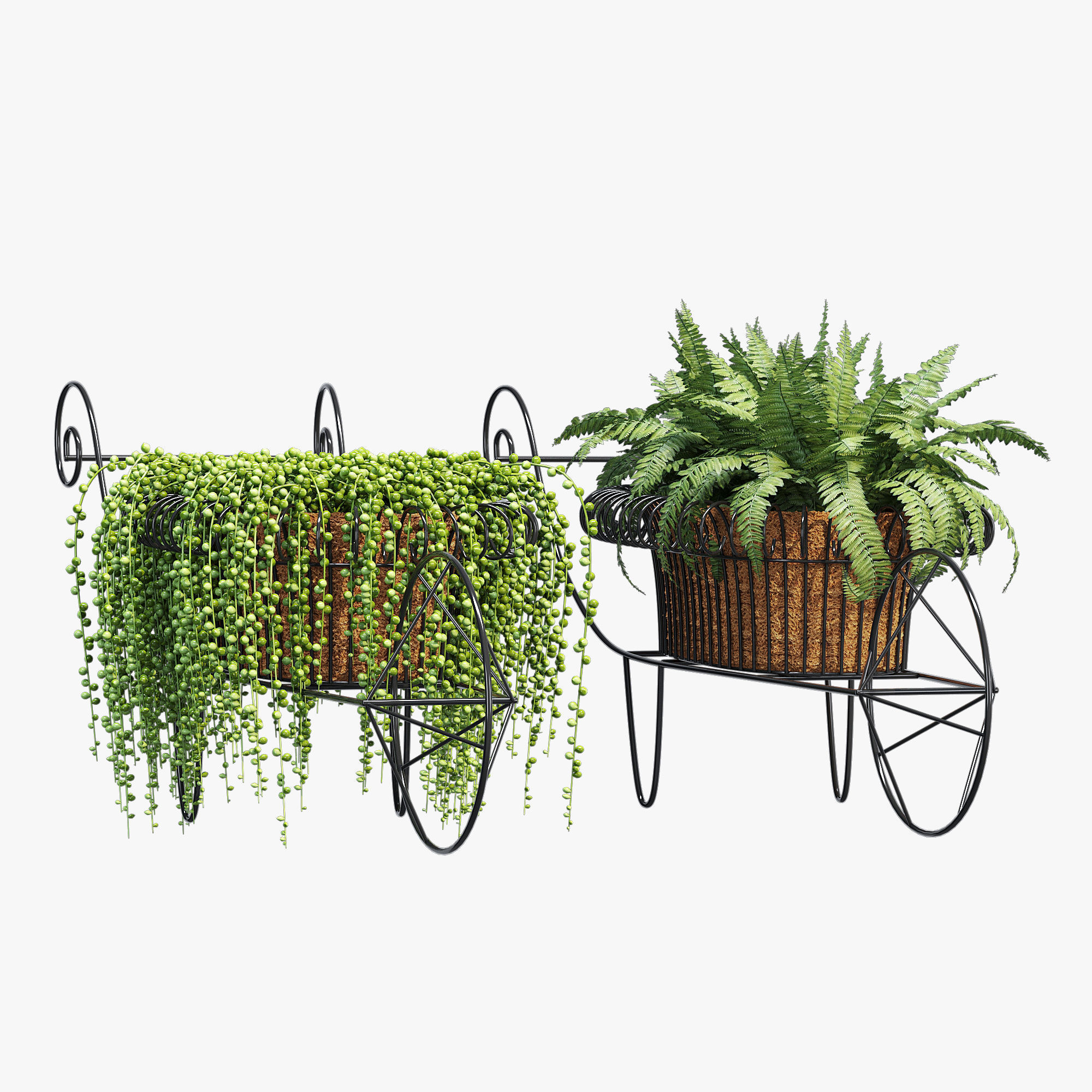 Wheelbarrow two planters 3D model_1