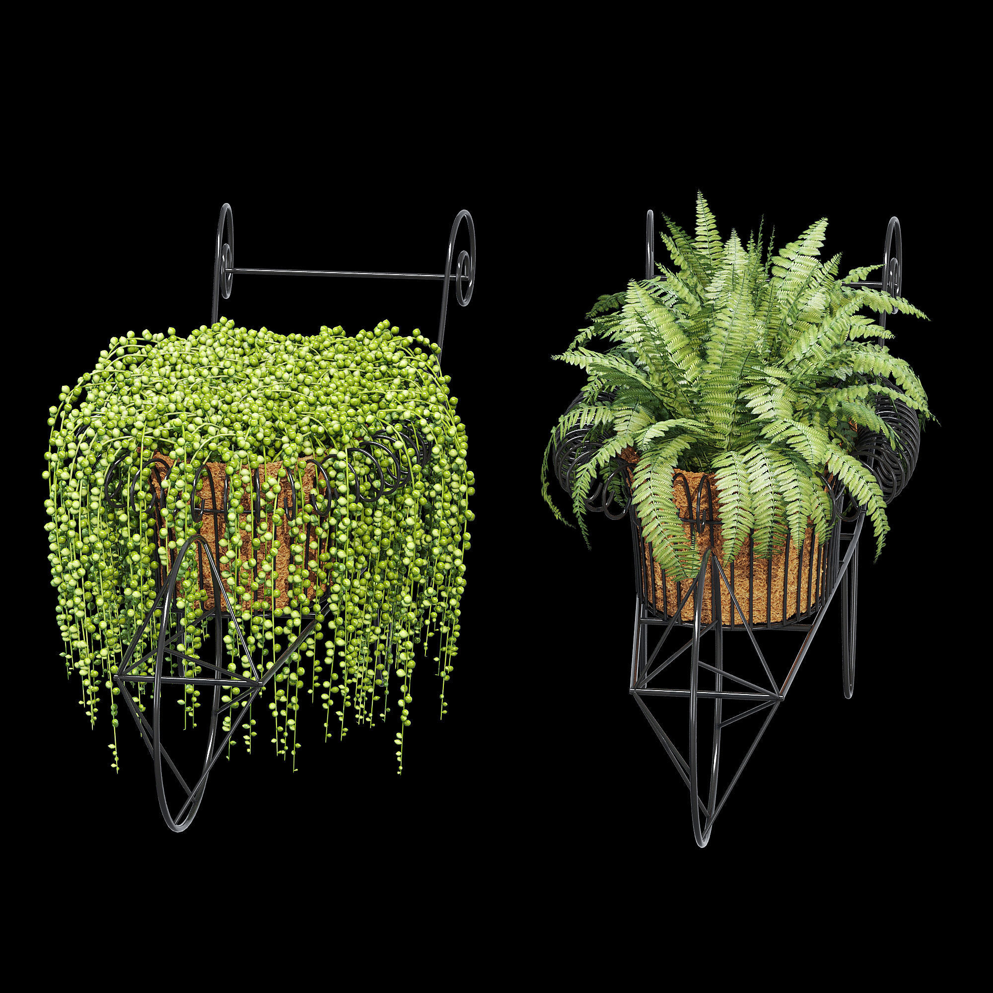Wheelbarrow two planters 3D model_9