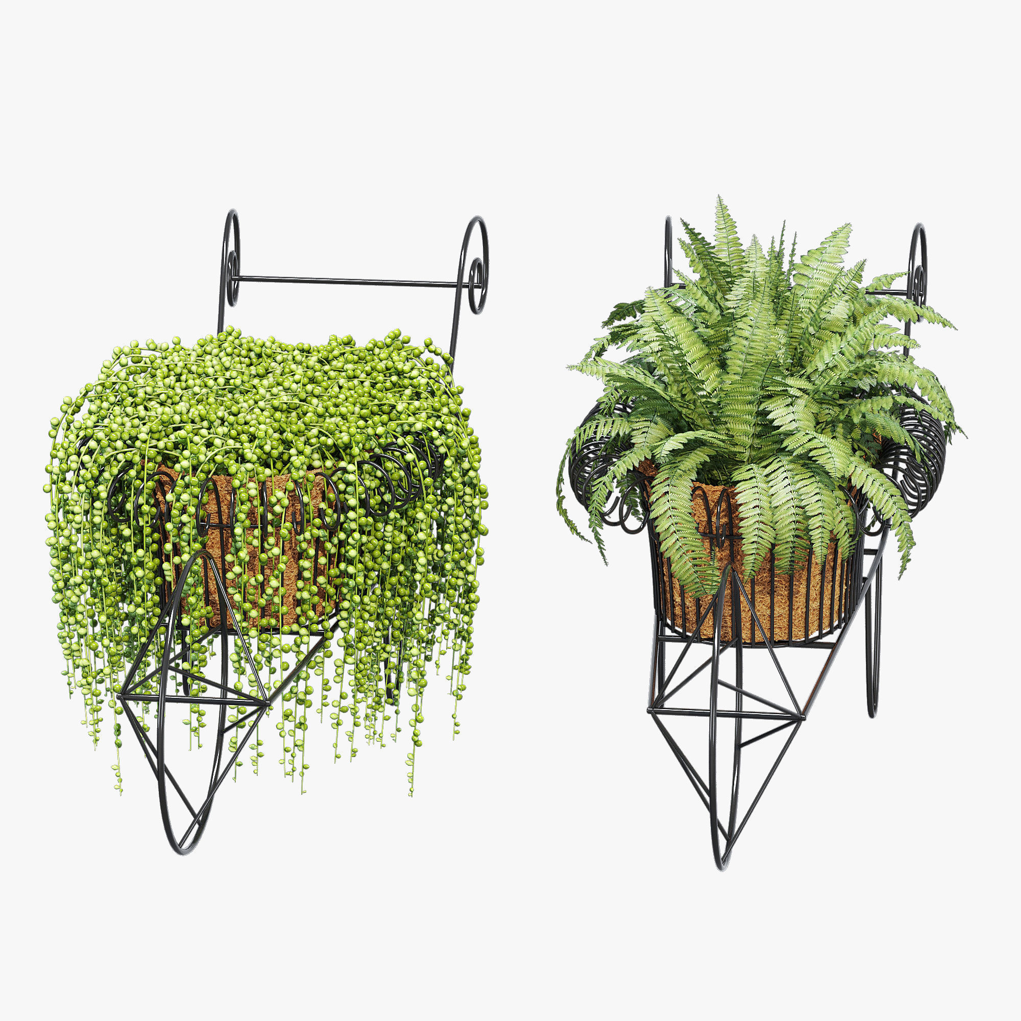 Wheelbarrow two planters 3D model_3