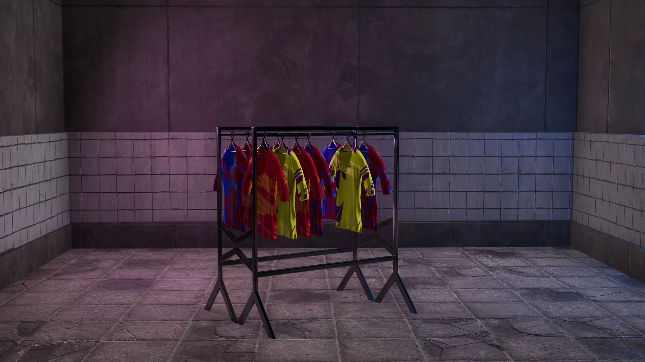 Cyberpunk Laundry Room Hanging Clothes Game-Ready Low-poly 3D model