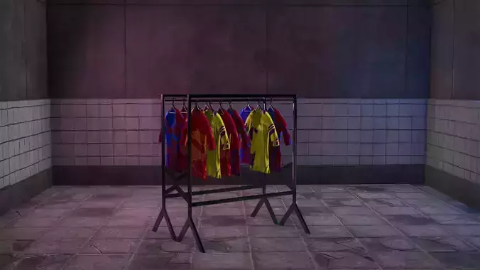 Cyberpunk Laundry Room Hanging Clothes Game-Ready