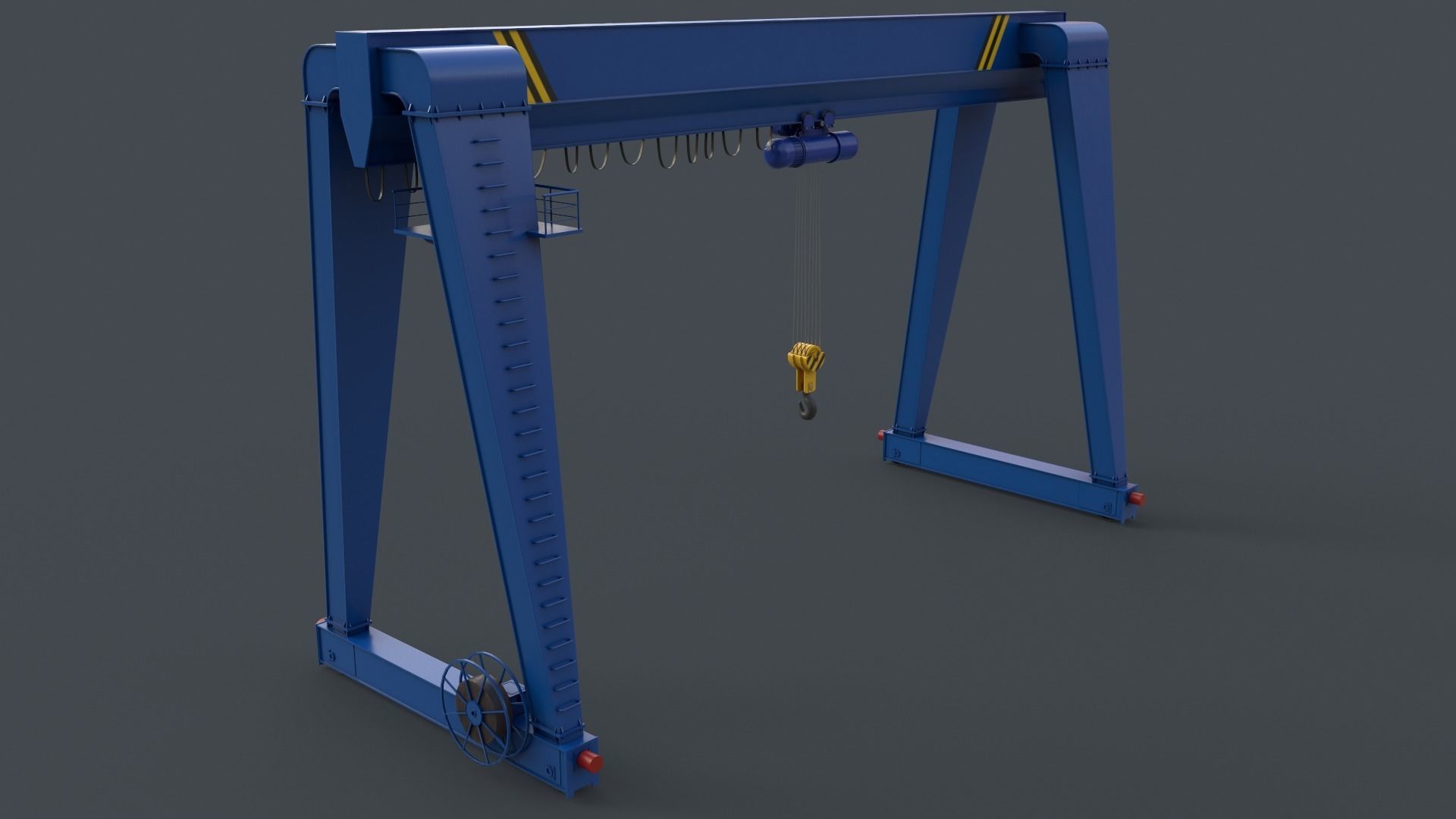 PBR Single Girder Gantry Crane V2 - Blue Low-poly 3D model_4