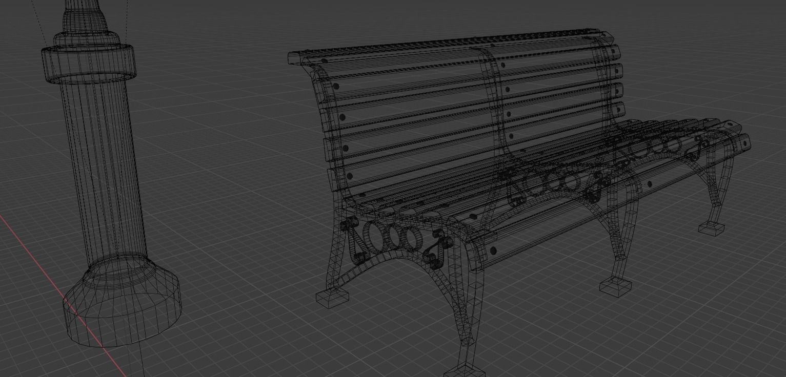 Bench and Lamp 3D model_3