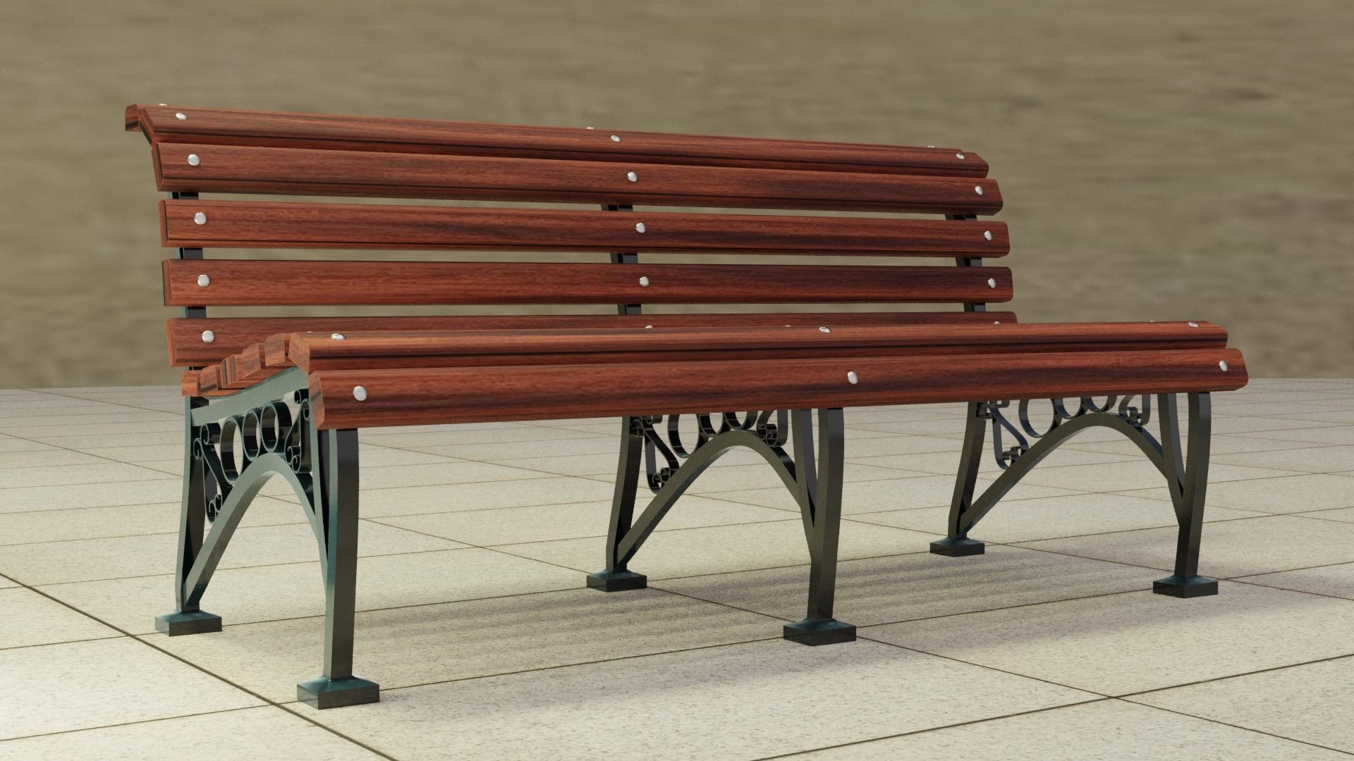 Bench and Lamp 3D model_2