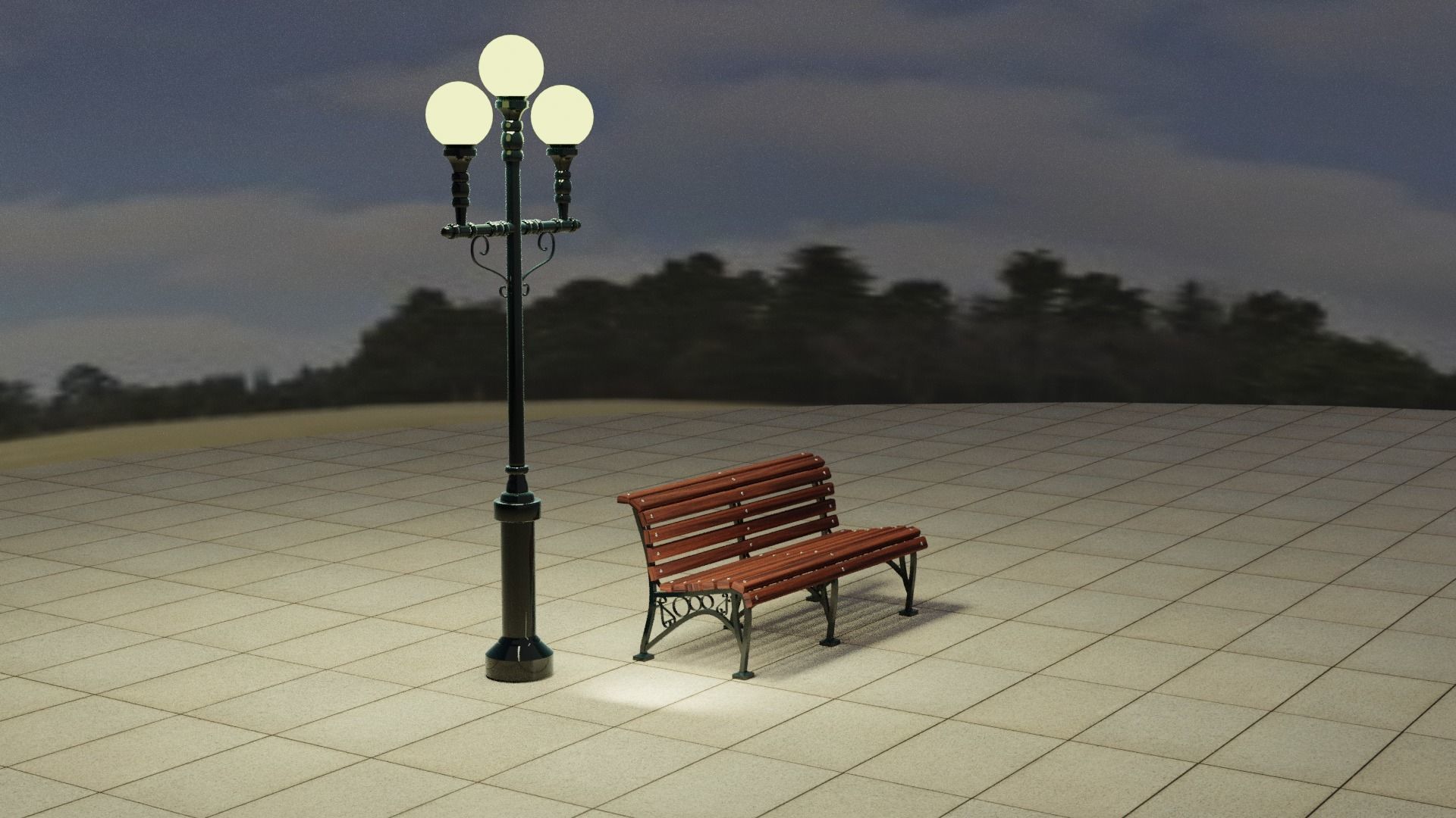 Bench and Lamp 3D model_5