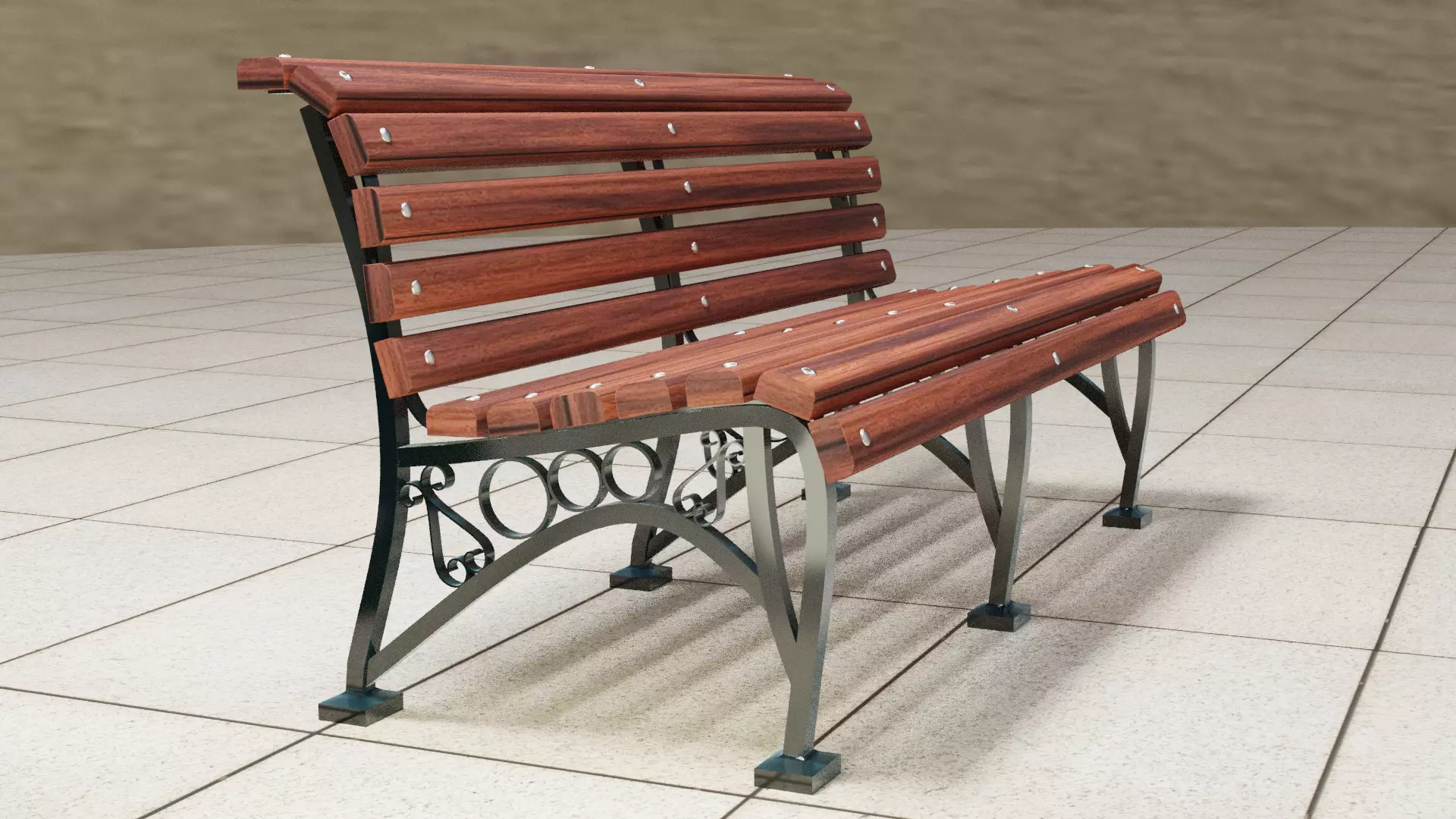 Bench and Lamp 3D model_0