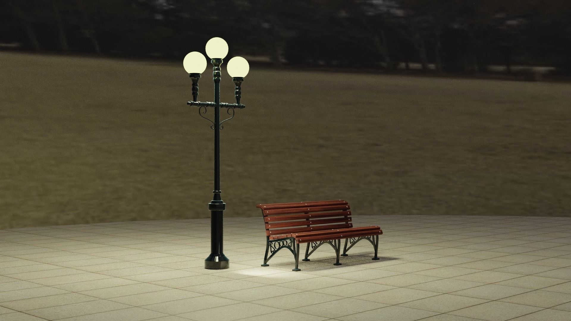 Bench and Lamp 3D model_4
