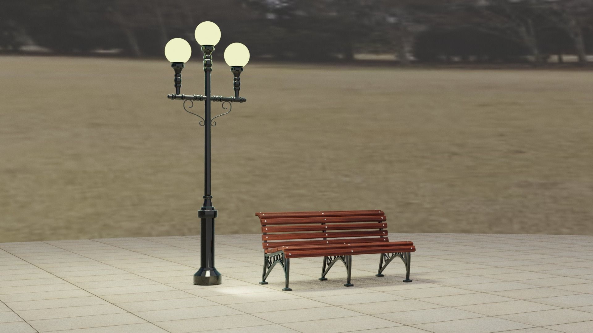 Bench and Lamp 3D model_6