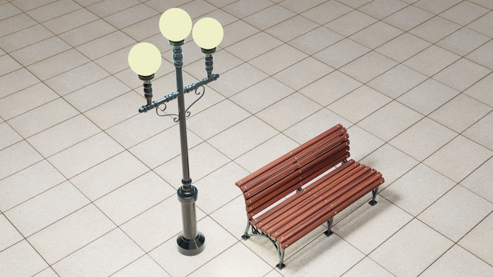 Bench and Lamp 3D model_1