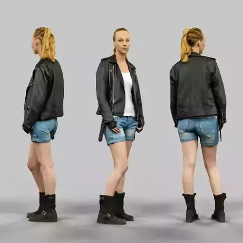 Woman wearing Leather Jacket and shorts Low-poly 3D model