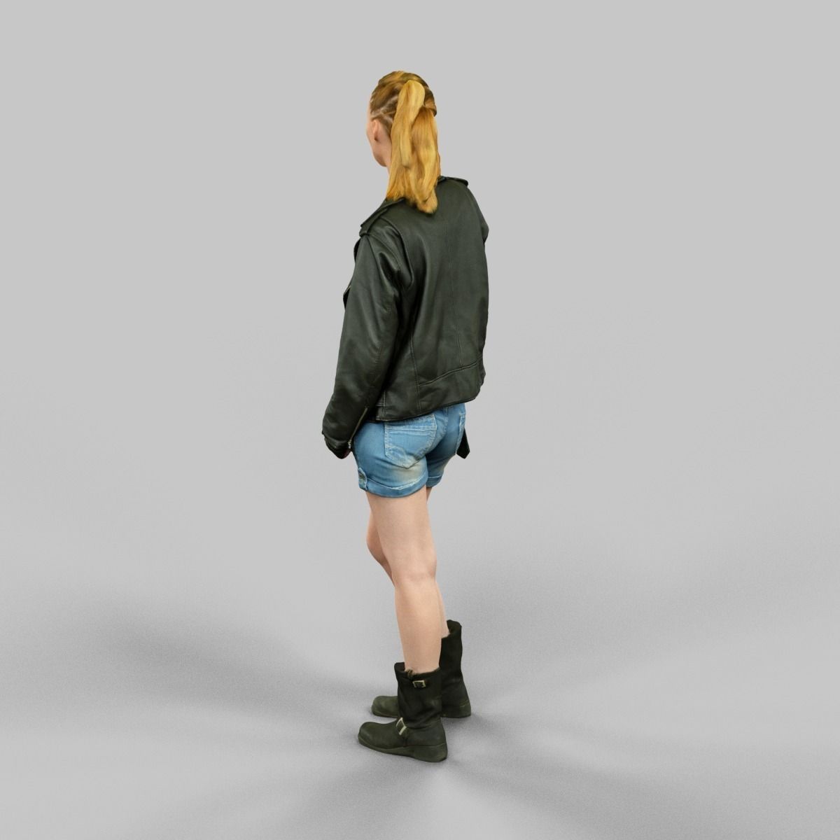 Woman wearing Leather Jacket and shorts Low-poly 3D model_3