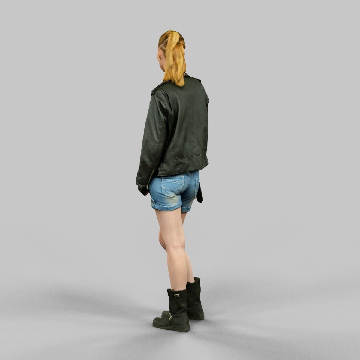 Woman wearing Leather Jacket and shorts Low-poly 3D model_2