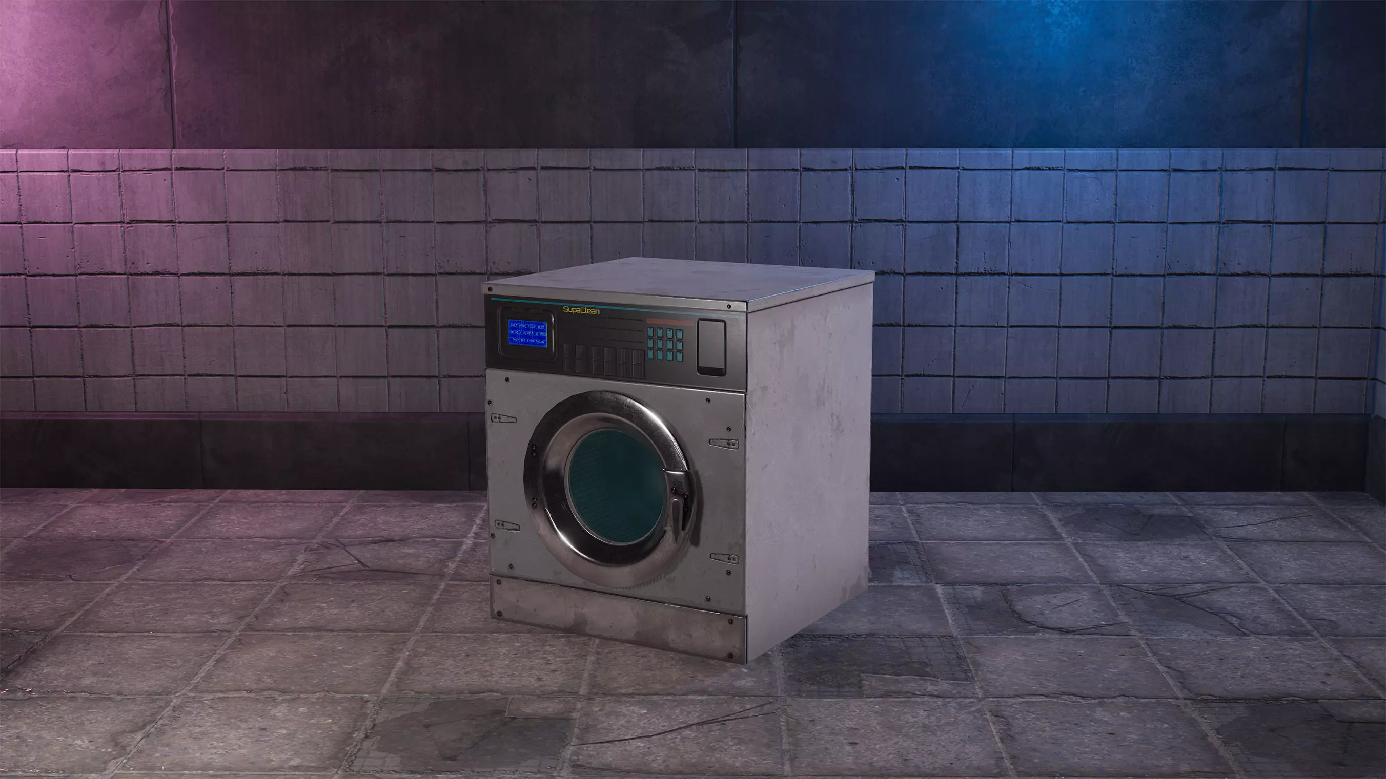 Cyberpunk Laundry Room Washing Machine Game-Ready Low-poly 3D model_0