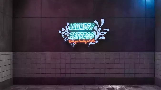 Cyberpunk Laundry Room Sign Game-Ready