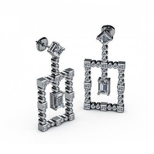 earring emerald and diamond earrings 3D print model
