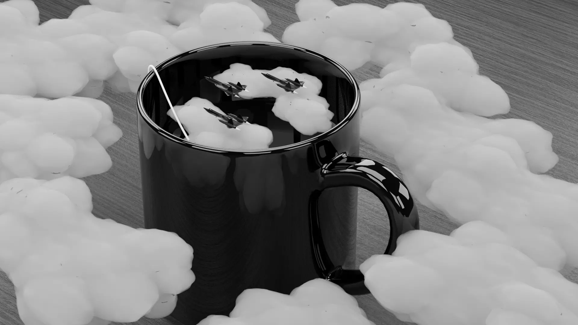 Tea Blackbird Jets and Clouds scene 3D model_0