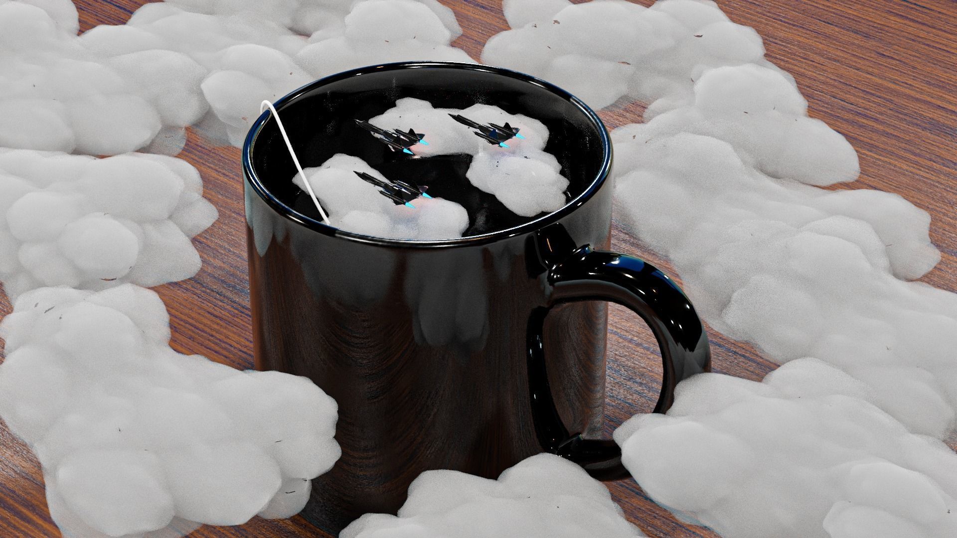 Tea Blackbird Jets and Clouds scene 3D model_3