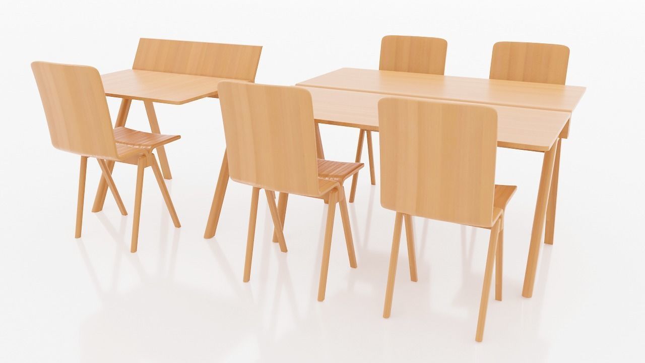 table wooden desk and chair 3D model_6