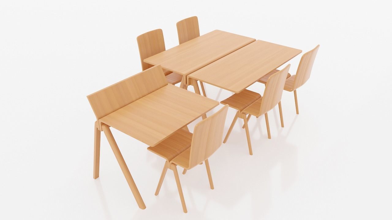 table wooden desk and chair 3D model_7
