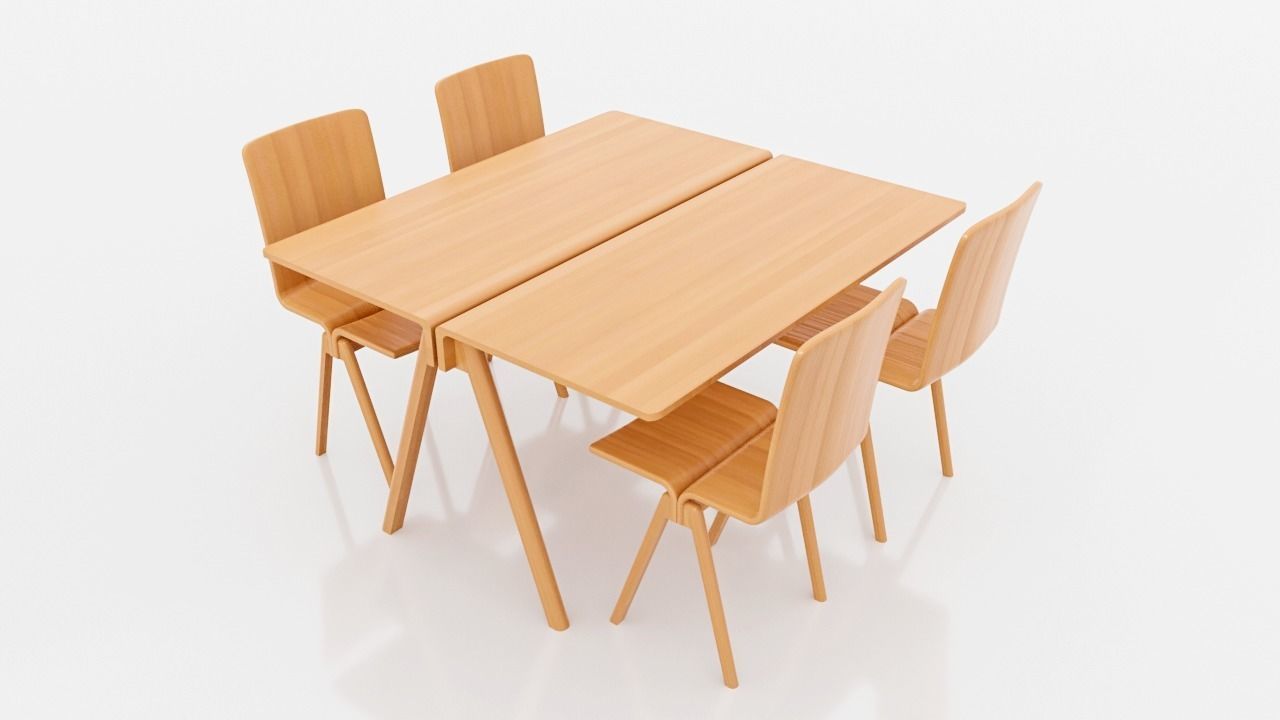 table wooden desk and chair 3D model_5
