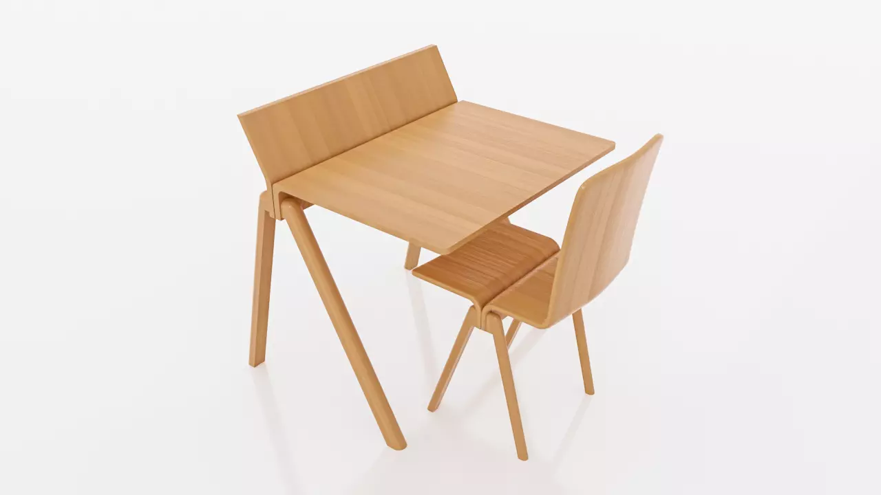 table wooden desk and chair 3D model_0