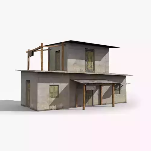 Slum k old building with wooden roof Low-poly 3D model