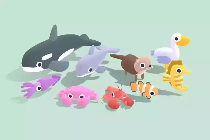 Quirky Series - Sea Animals Vol 1 Low-poly 3D model