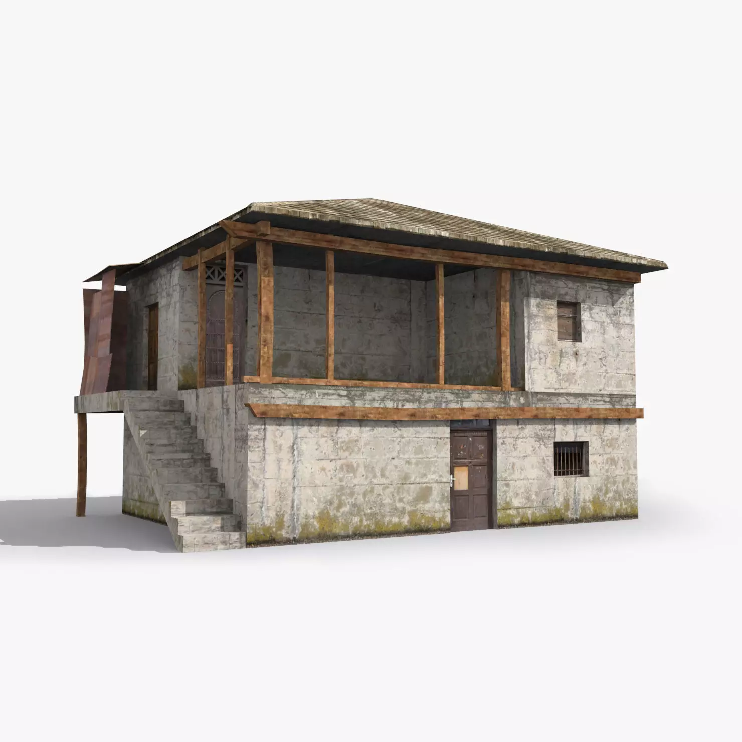 Slum m old house with stairs and porch Low-poly 3D model