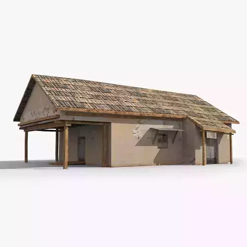 Slum v old building with tile roof Low-poly 3D model
