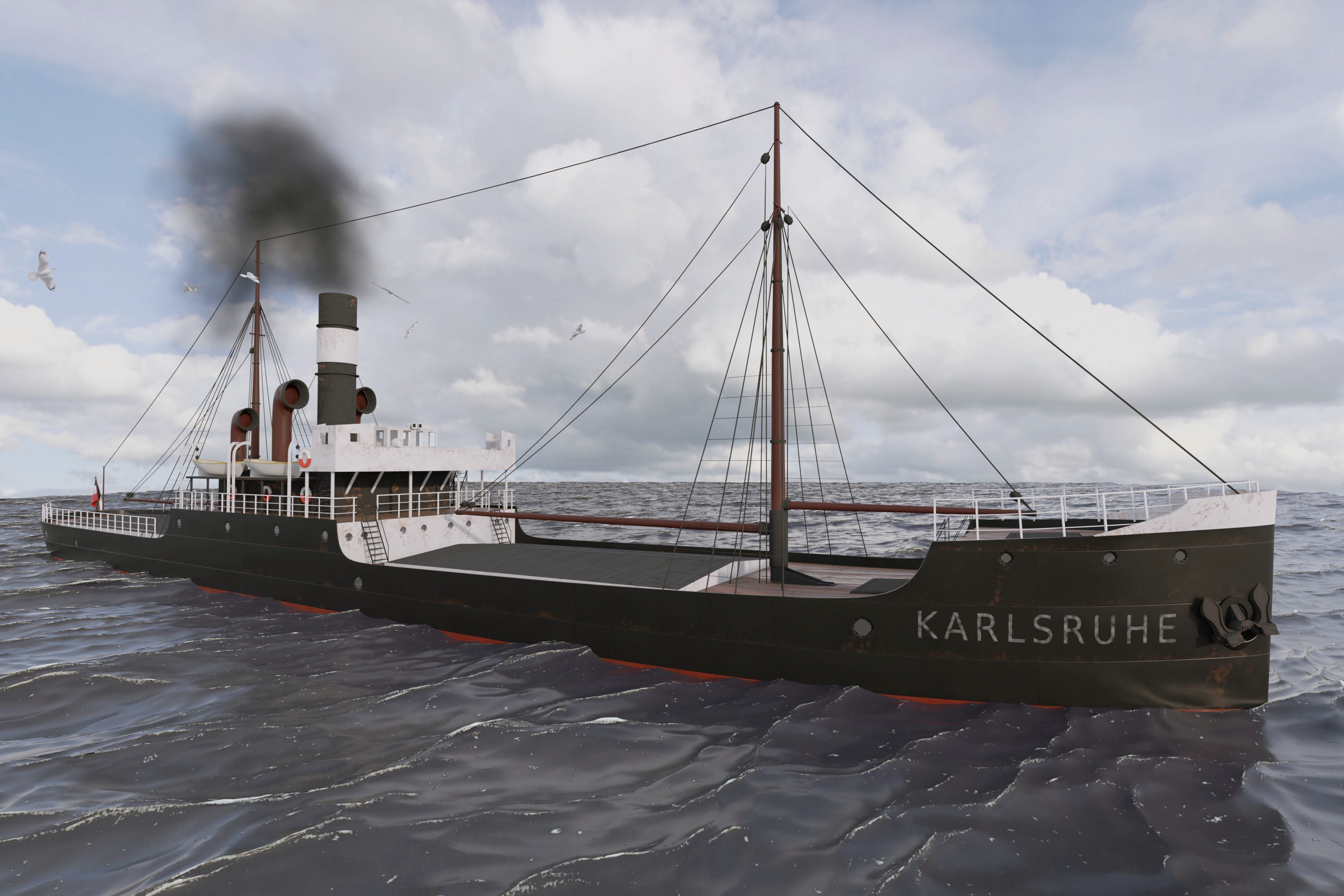  Karlsruhe 1905 german cargo steamer ship 3D model_2
