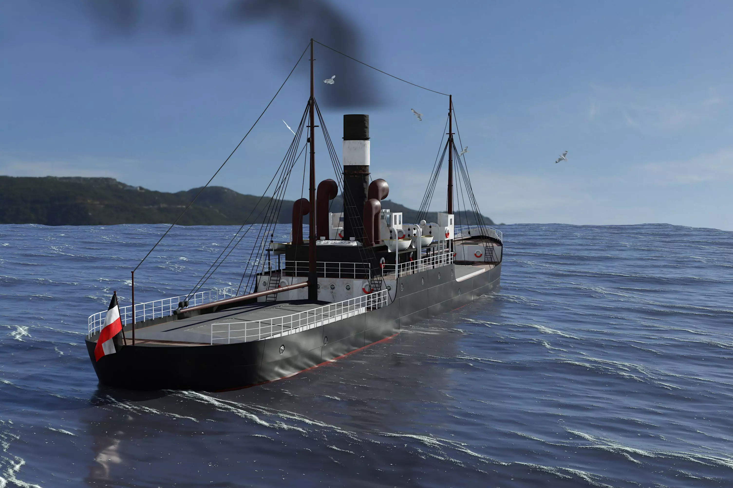  Karlsruhe 1905 german cargo steamer ship 3D model_0