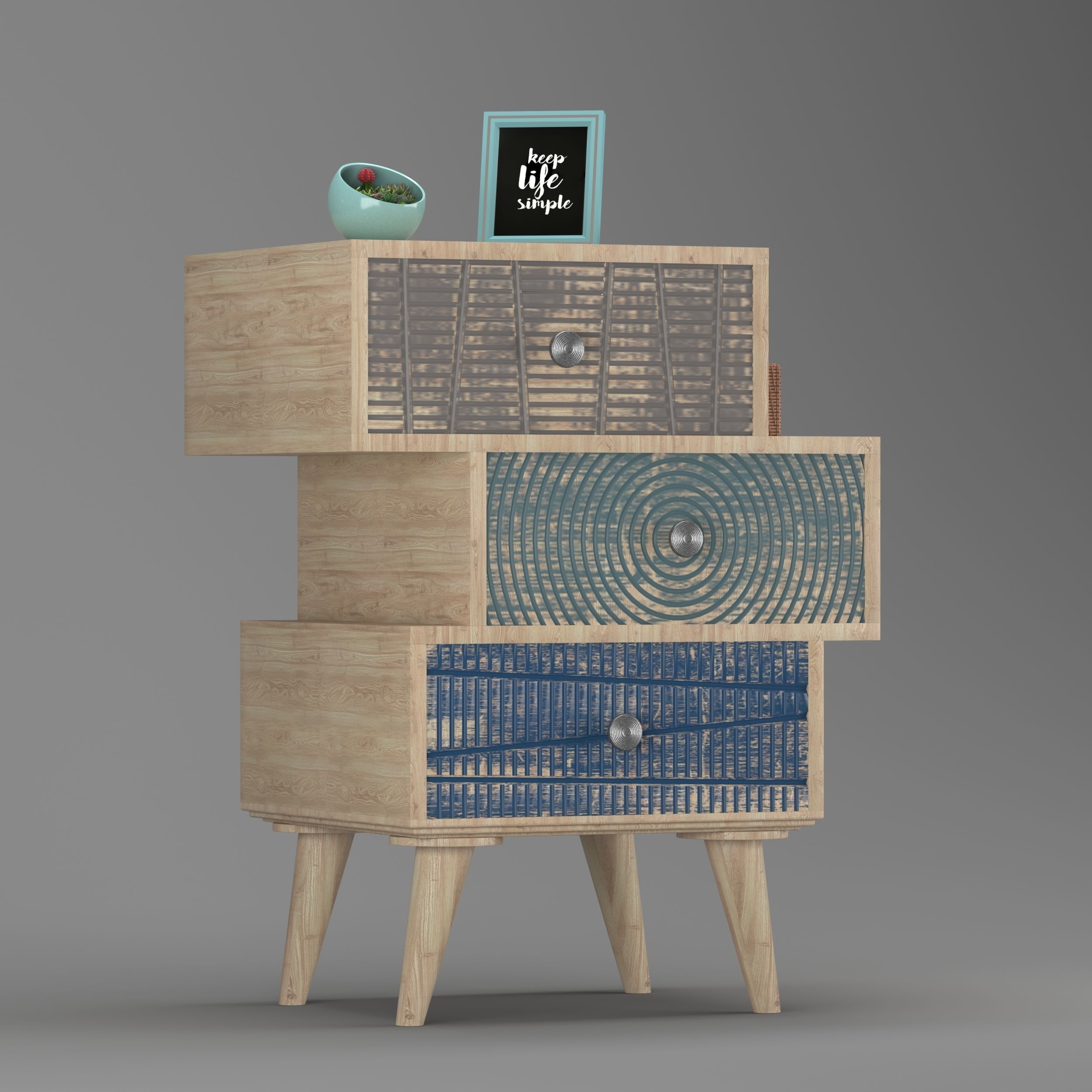 Colored 3-drawer Chest 3D model_4