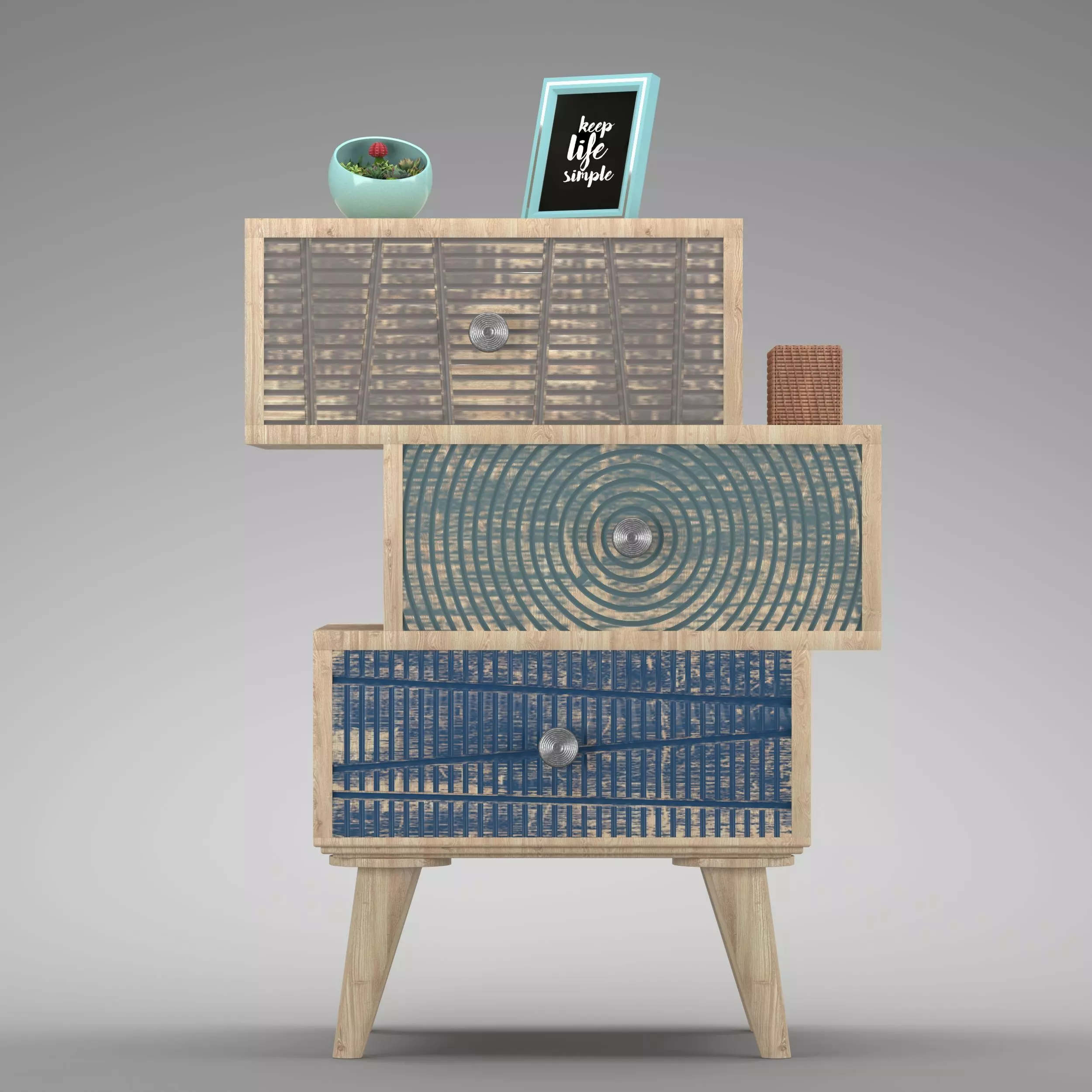 Colored 3-drawer Chest 3D model_0