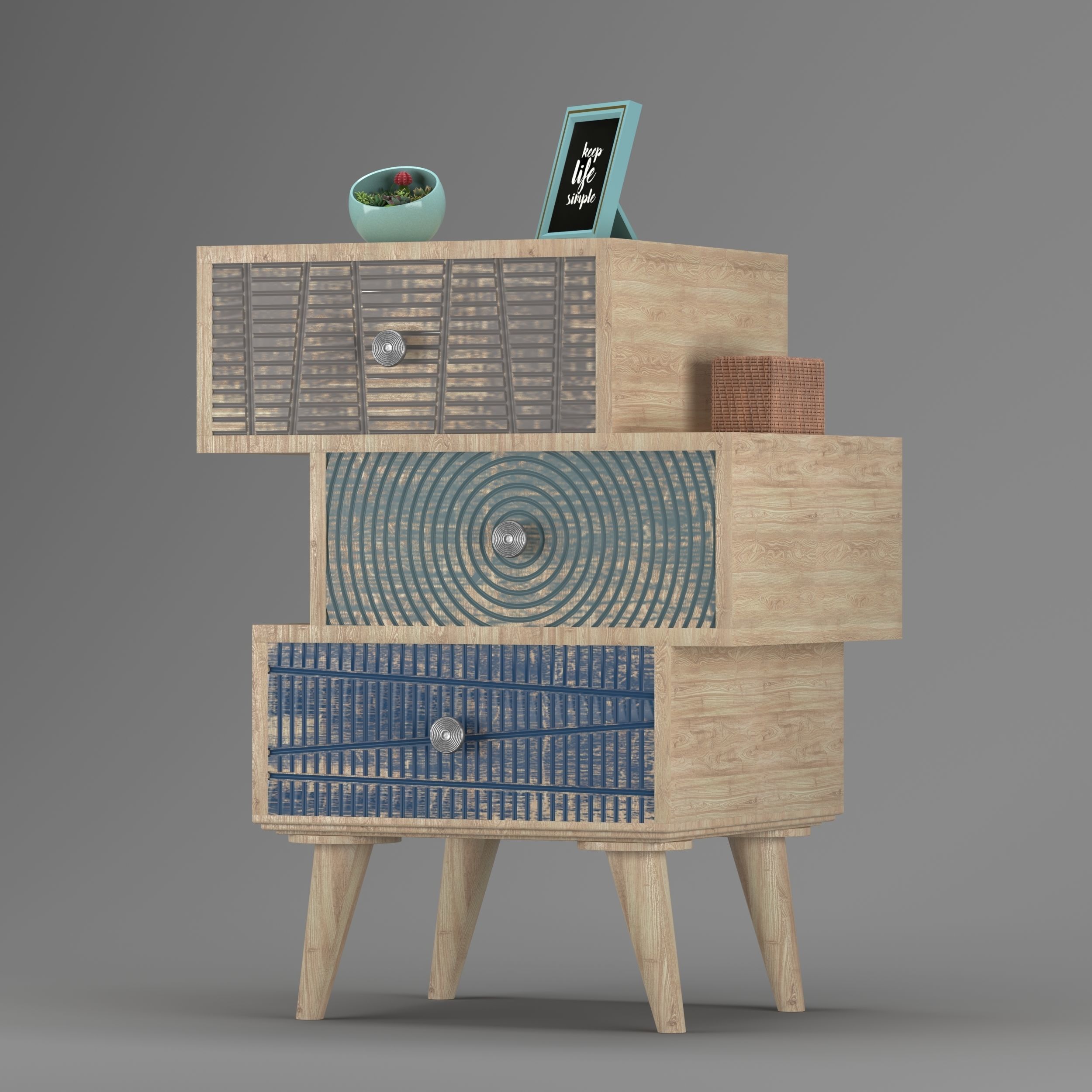 Colored 3-drawer Chest 3D model_2