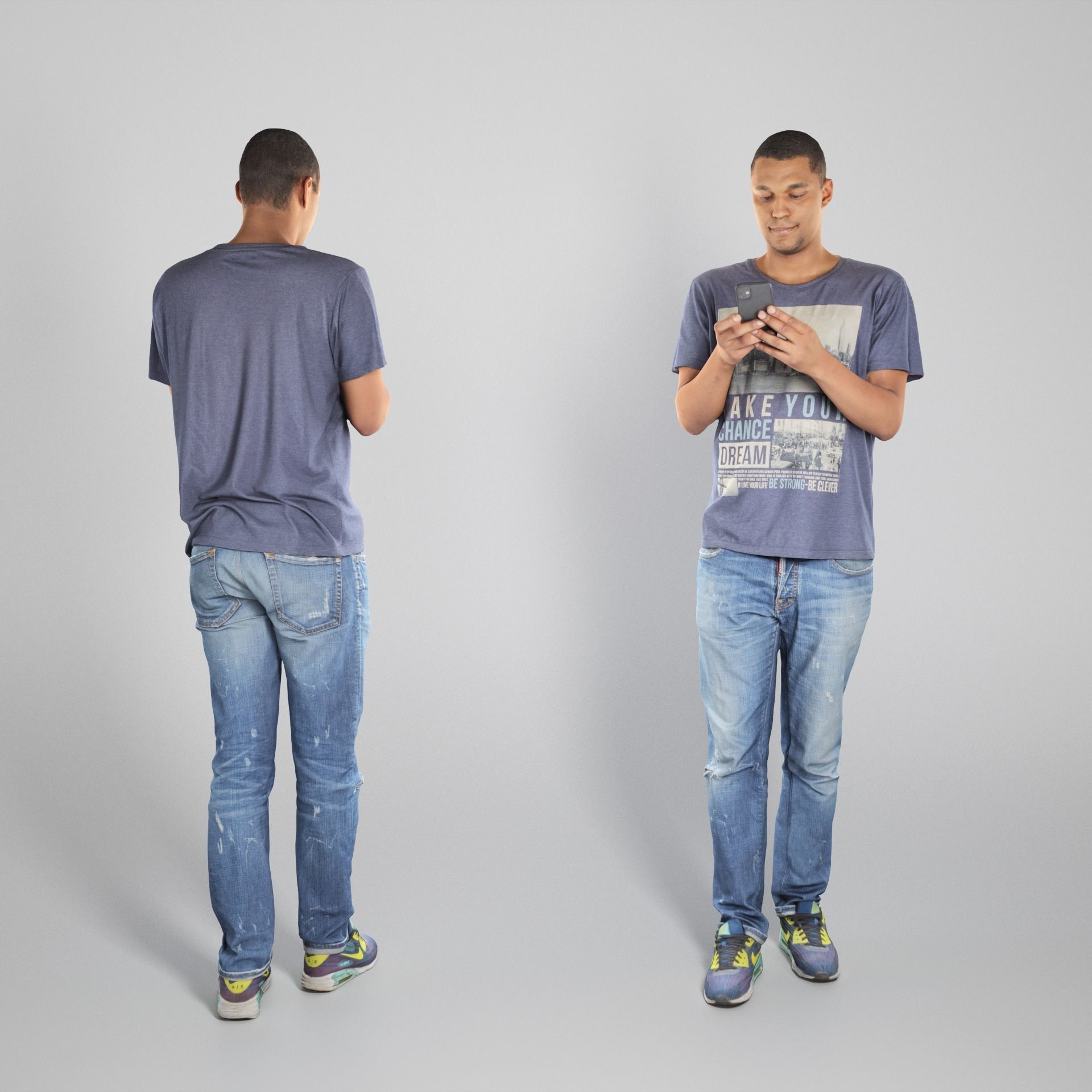 Young african-american man with phone 242 Low-poly 3D model_1