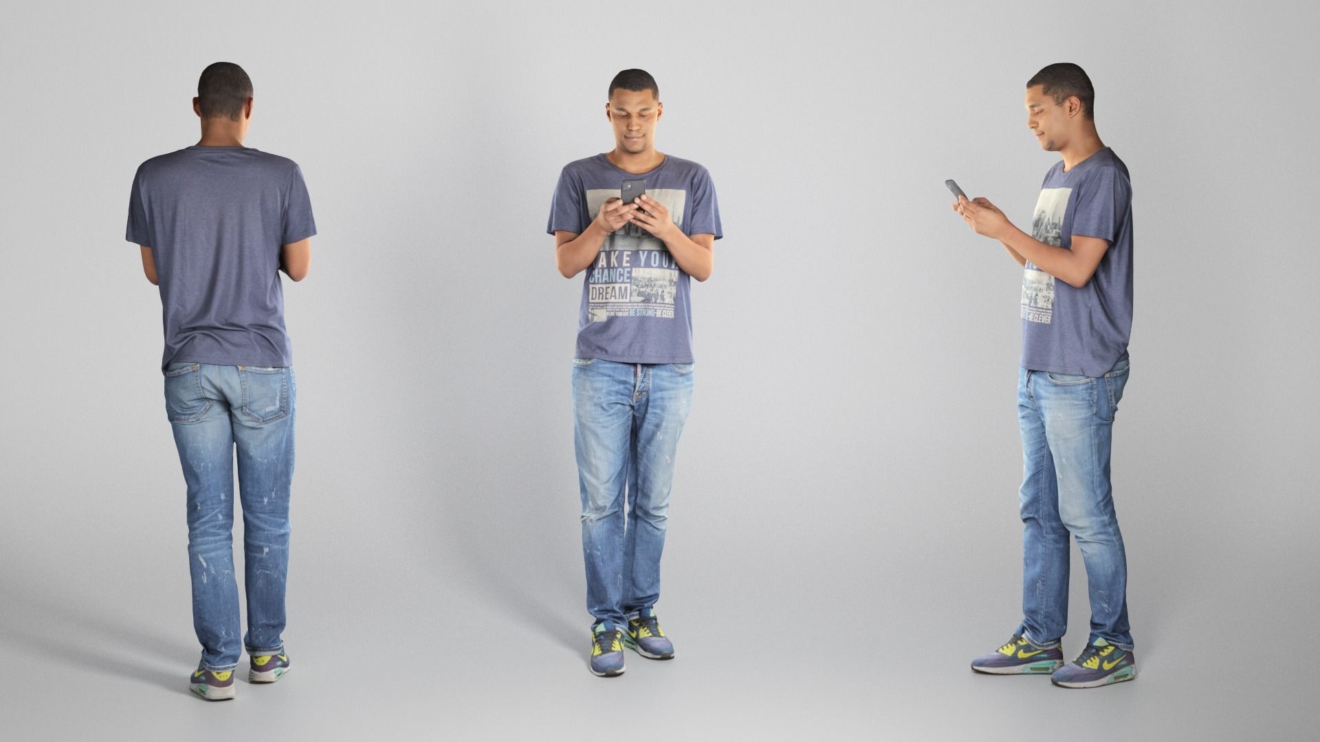 Young african-american man with phone 242 Low-poly 3D model_2