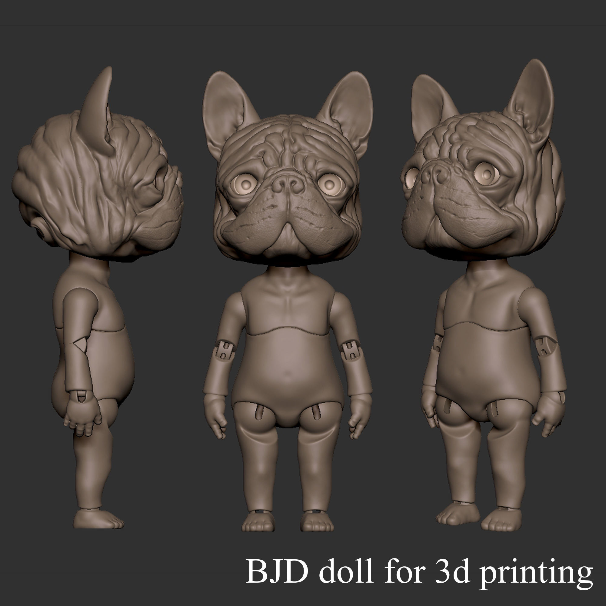 BJD doll for 3d printing is french bulldog 3D print model_5