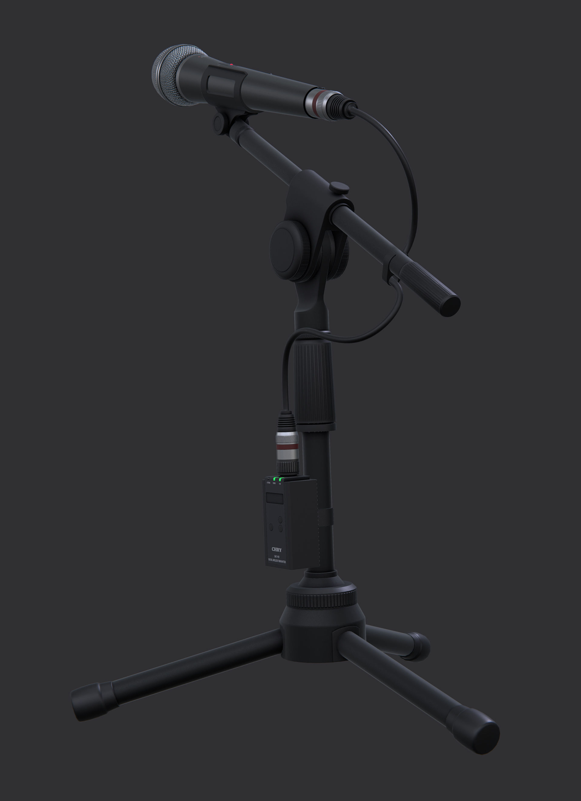 Microphone with Stand Low-poly 3D model_3