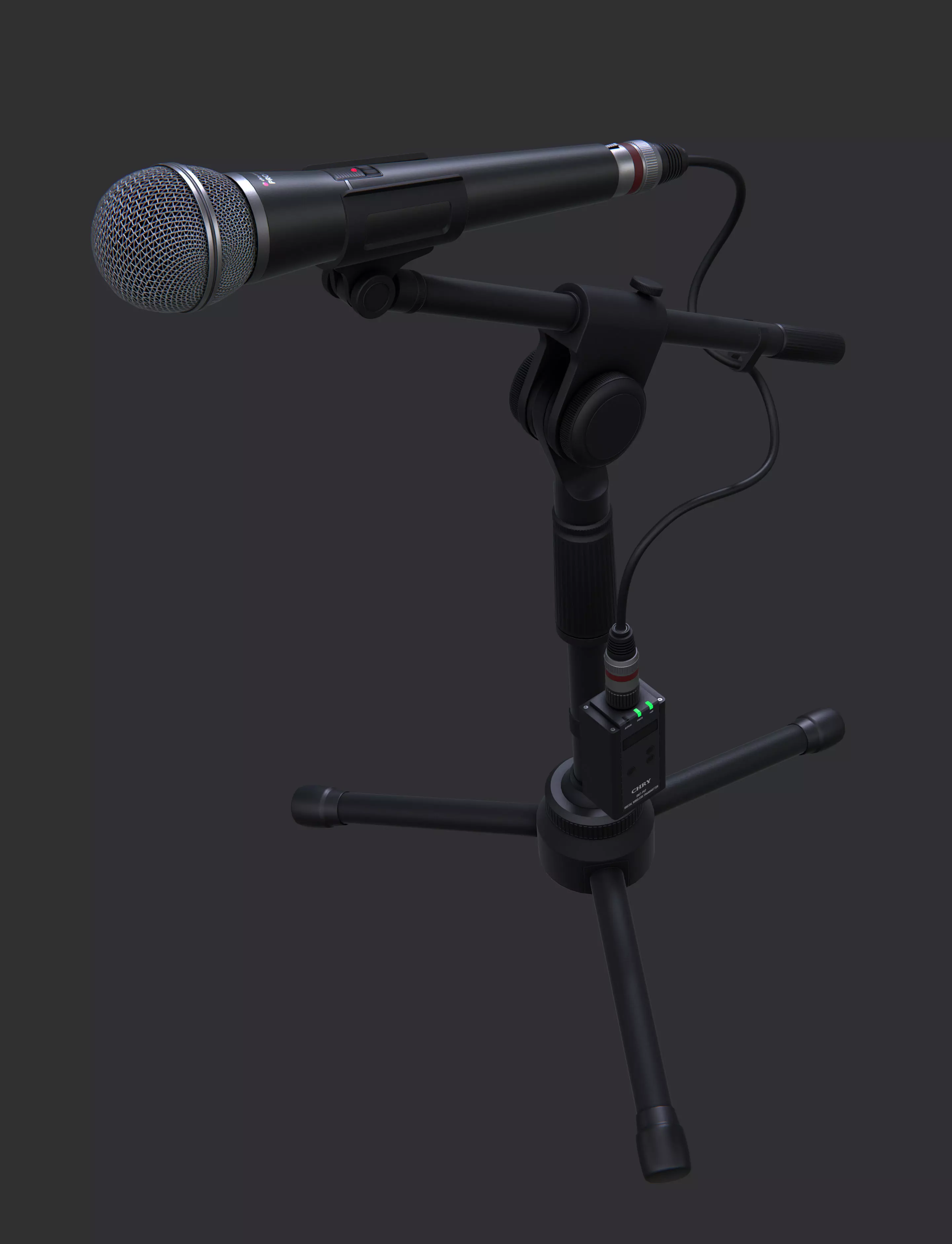 Microphone with Stand Low-poly 3D model_0